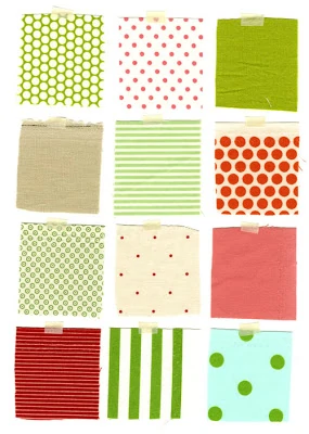 Fabric swatches for Stockings and Gift Tags