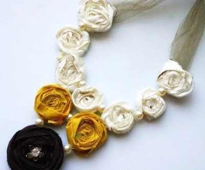White, black and yellow necklace.