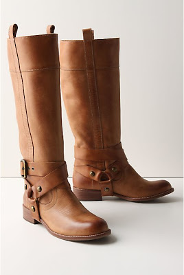 Brown leather riding boots.