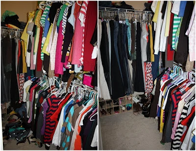 A closet with lots of clothes.