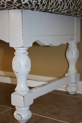 The painted white legs of the table.