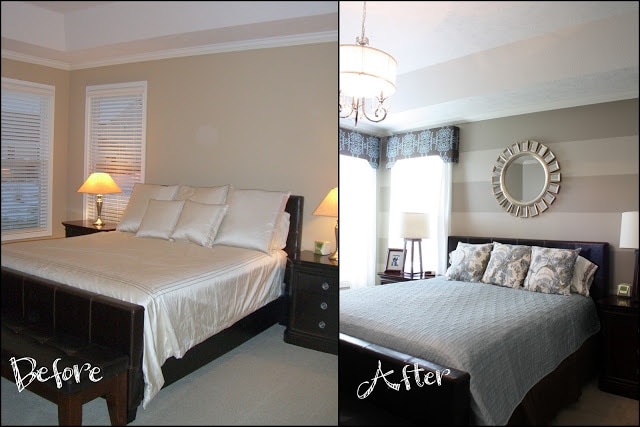 A before and after master bedroom makeover.