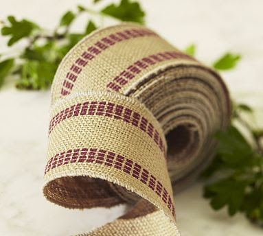 Burlap and red ribbon for Christmas.