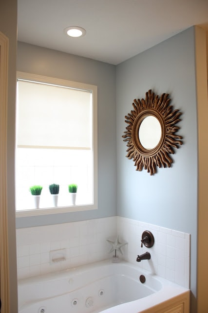 Bright walls in bathroom.