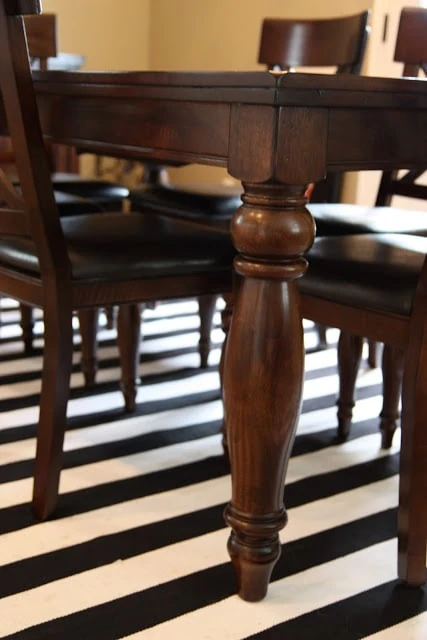 Close up picture of the dining room table legs.