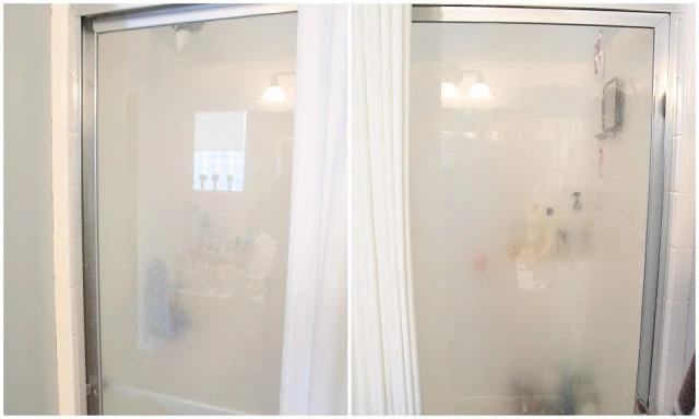Shower glass doors being cleaned.