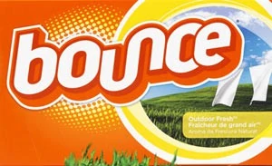 A box of Bounce dryer sheets.