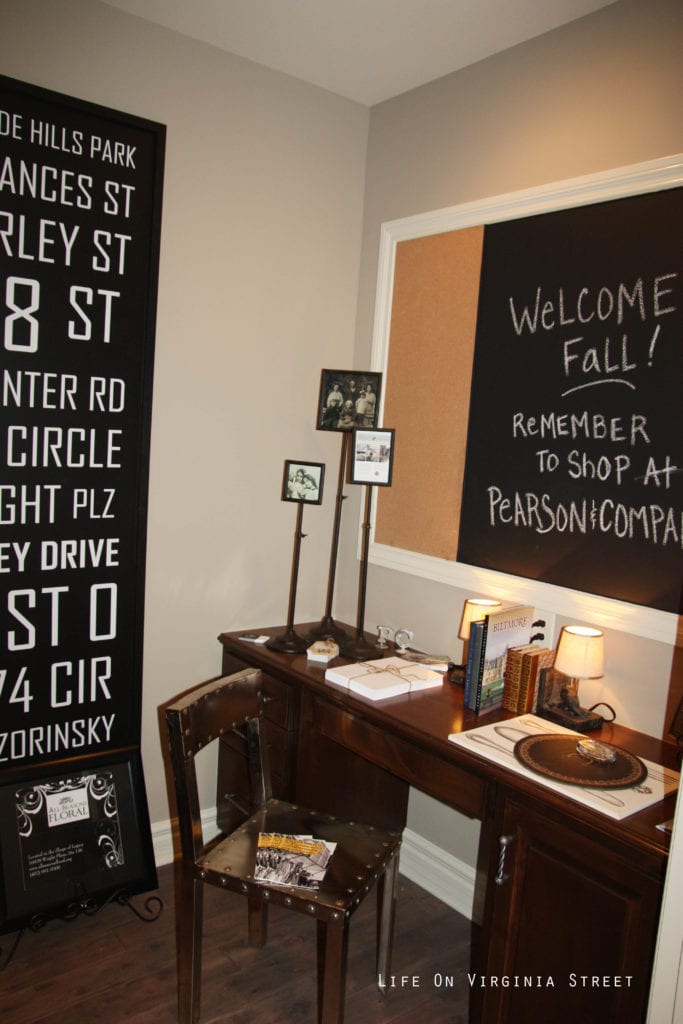 Photos on the desk in the office.