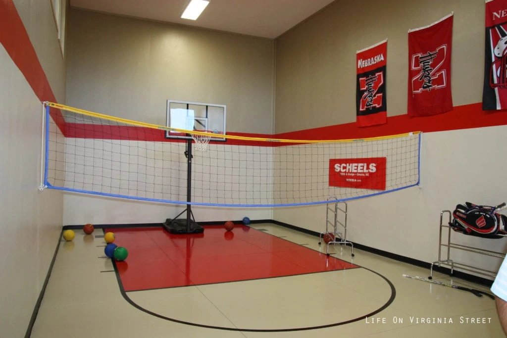 A small basketball court in the house.