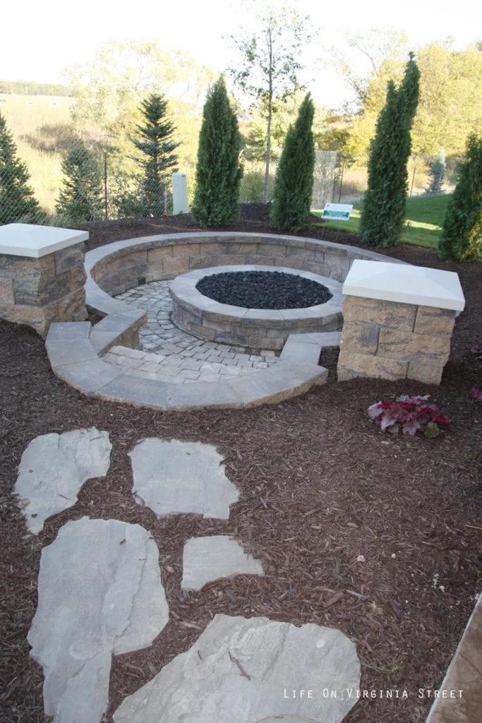 Stone steps to outdoor fire pit.