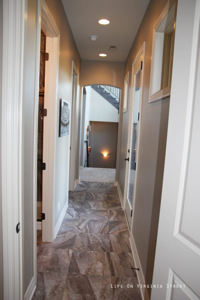 A long narrow hallway.