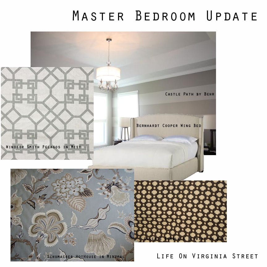 Various patterns and designs to be used in the master bedroom.