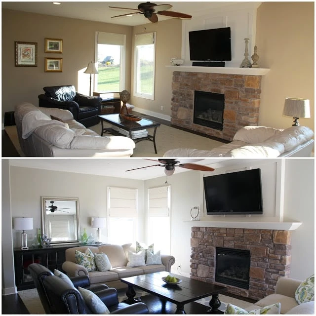 Before and After Living Room with Behr Castle Path Paint