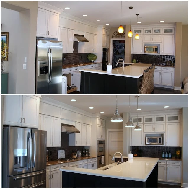 Before and After Kitchen Walls Painted with Behr Castle Path paint