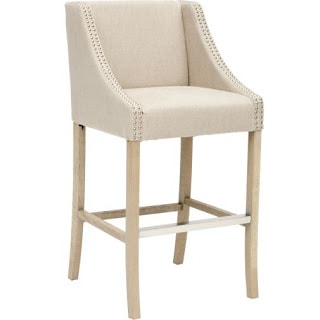 A white barstool with rivets.