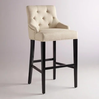 A white barstool and black legs.