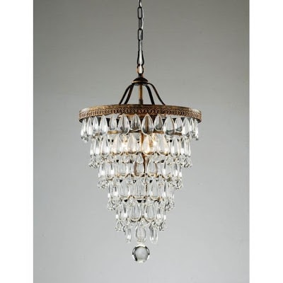 Cone Shape 4-light Antique Copper Crystal Chandelier