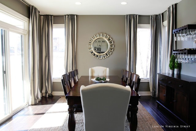 Glam Dining Room with walls painted Restoration Hardware Slate paint