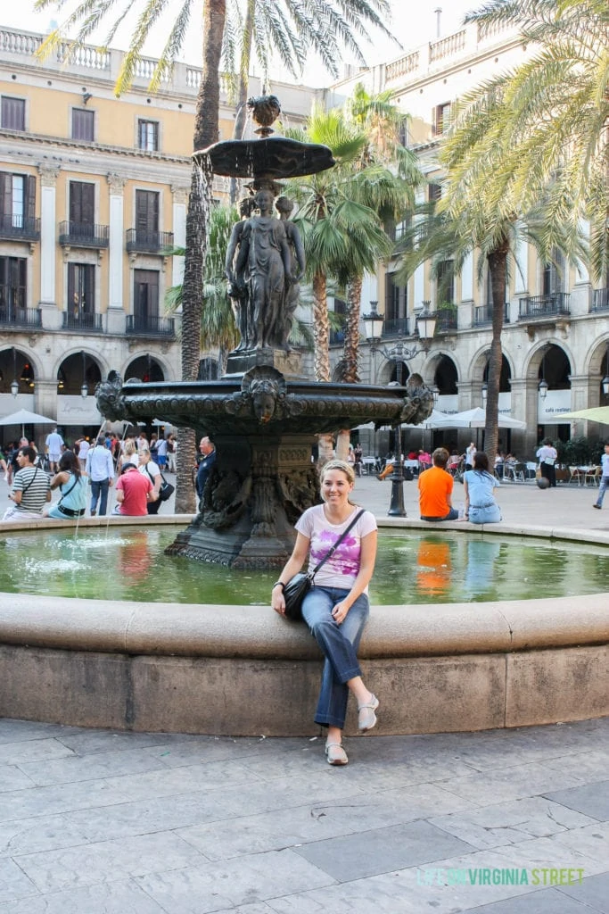 Fountain at Placa de Reial in Barcelona, Spain.