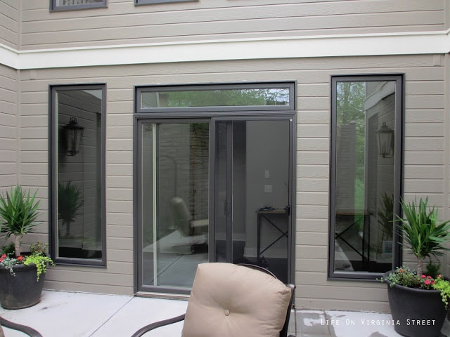 Planters on either side of the sliding door off the courtyard.
