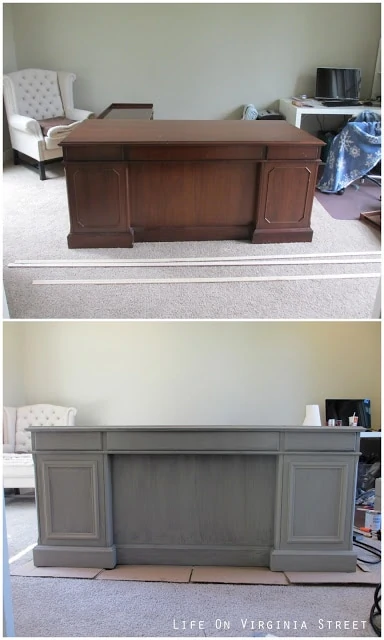Office desk makeover with Annie Sloan Chalk Paint in French Linen