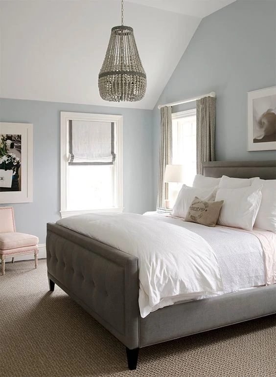 Grey and light blue outlet bedroom