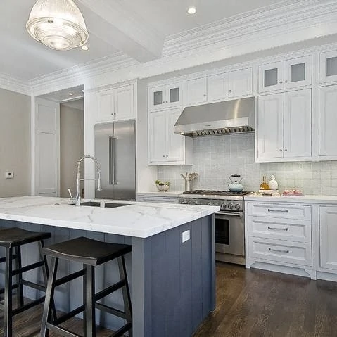 White and dark gray kitchen