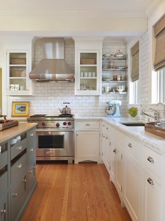 White kitchen with gray island