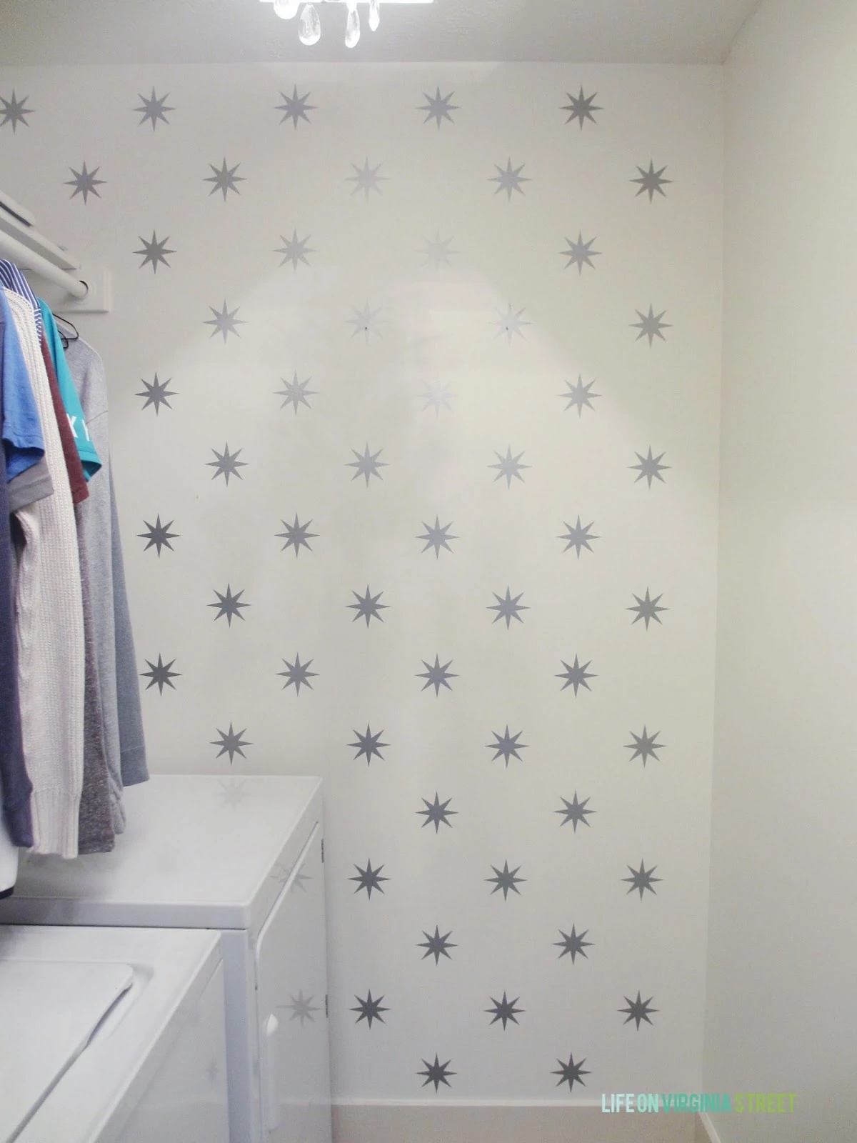 Stary wallpaper in the laundry room.