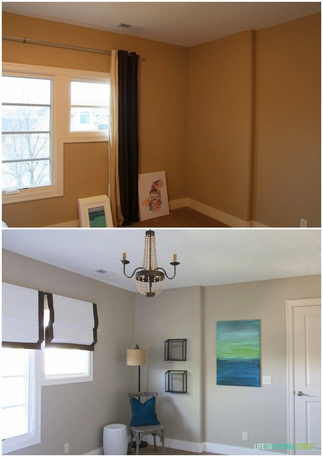 What a difference paint, lighting and window treatments make. Our guest room looks so much larger after the update. 