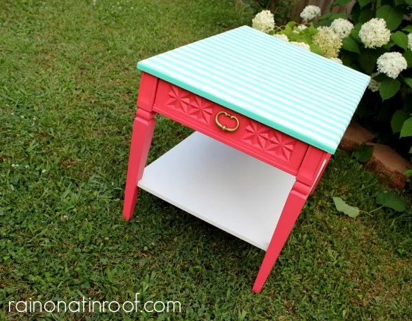 pink-and-green-striped-table-makeover-e1375752554890