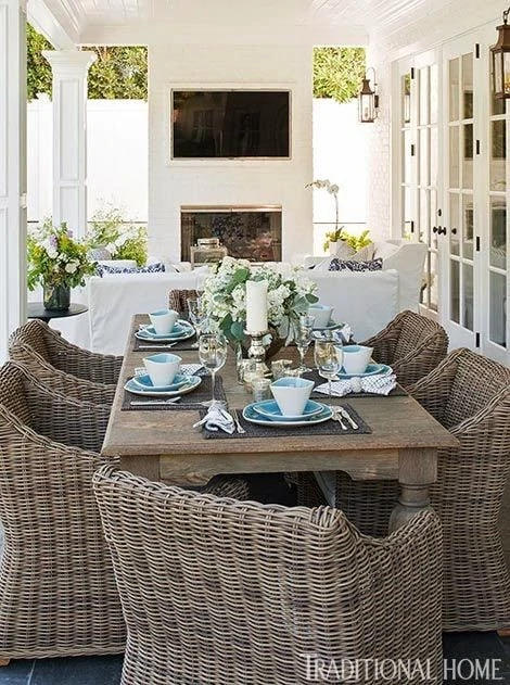 This outdoor patio is something we would perhaps like to replicate, including putting up a fireplace for more privacy.