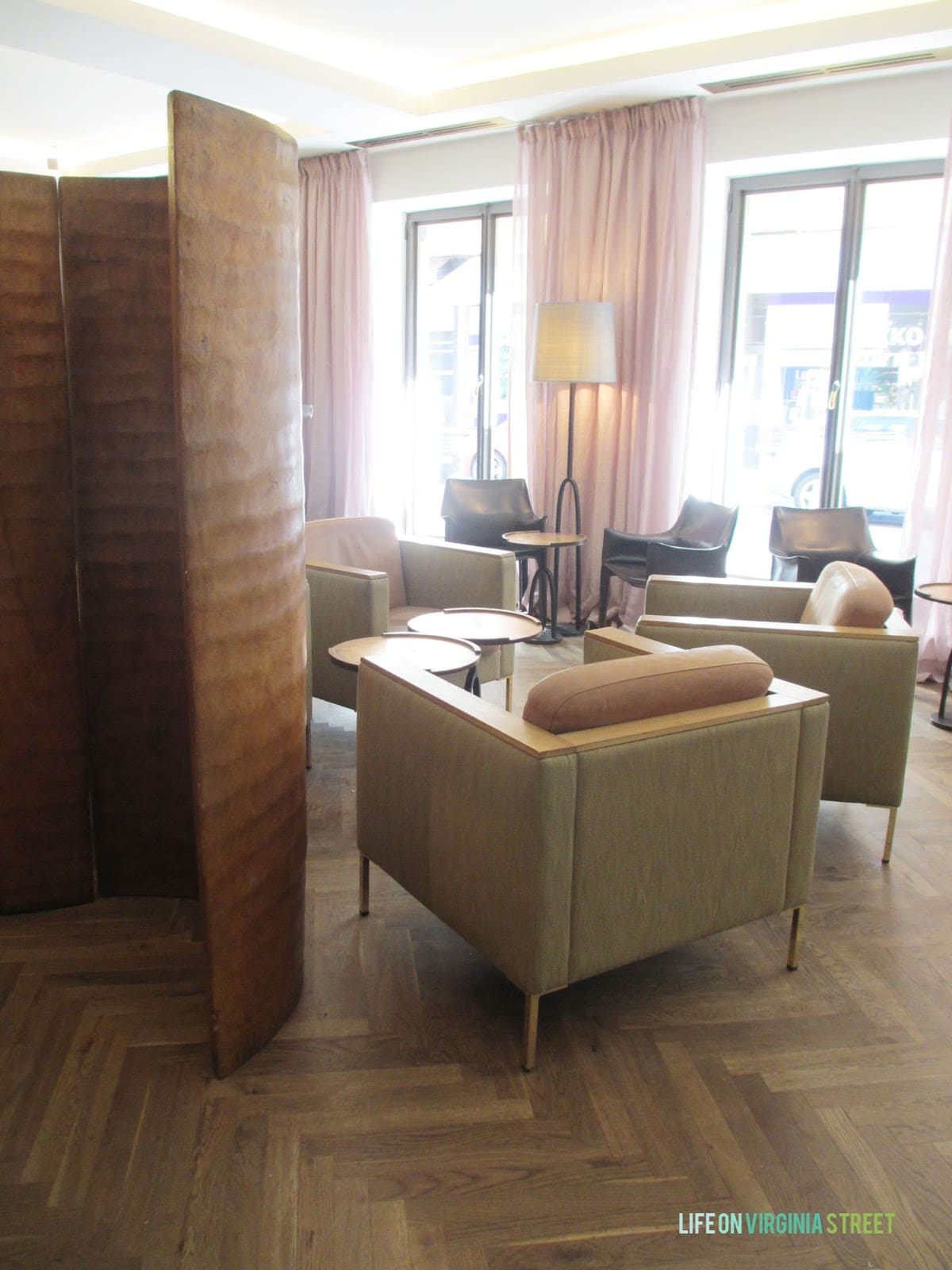 A lighter herringbone floor in a European hotel.
