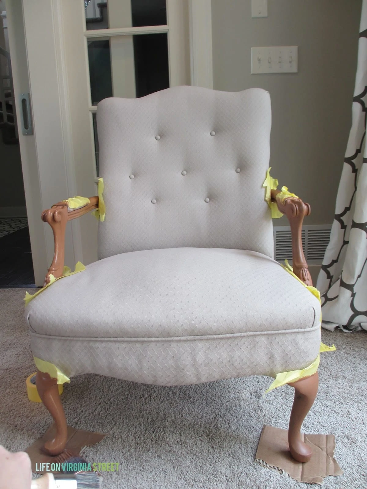 Painted Fabric and Wood Chair. I had no idea painted fabric could look this beautiful!