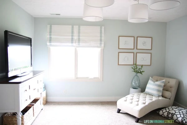 Craft room makeover with painted furniture and Healing Aloe by Benjamin Moore walls