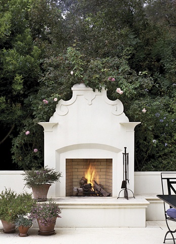 Beautiful white outdoor fireplace