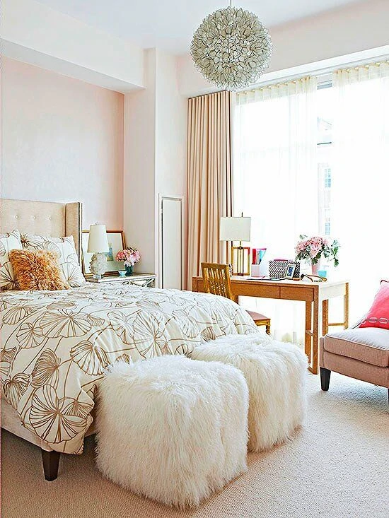 Pale pink blush walls in bedroom,.
