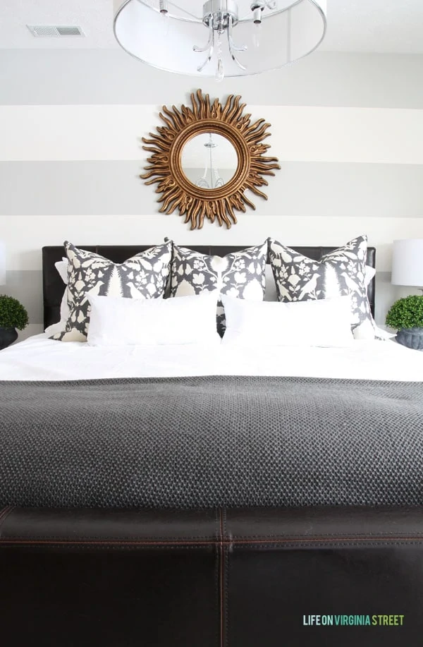 Guest Bedroom Designer Pillows and Perfectly Painted Striped Walls. - Life On Virginia Street