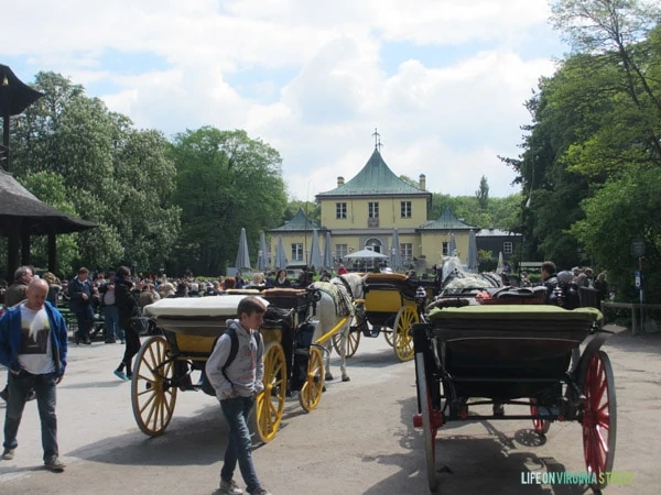 Carriages at the beer garden in Munich. 