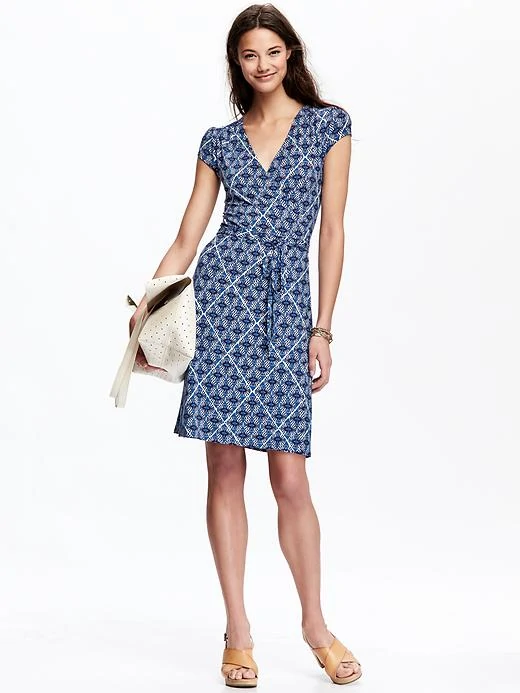 {Blue Geometric Wrap Dress}