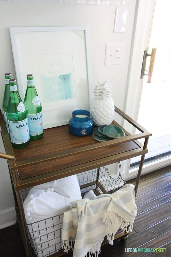 Cute dining room bar cart to accent the room makeover. 