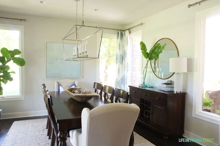 Dining Room with Behr Silver Drop walls and blue and white accents