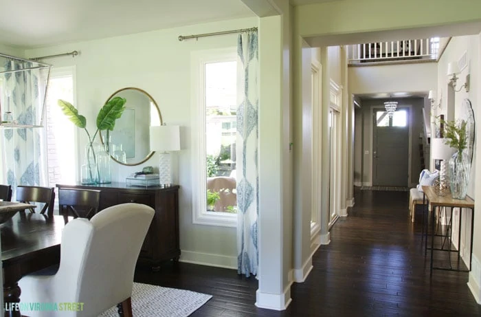 Dining room and hallway view to give the full perspective on our dining room makeover. 