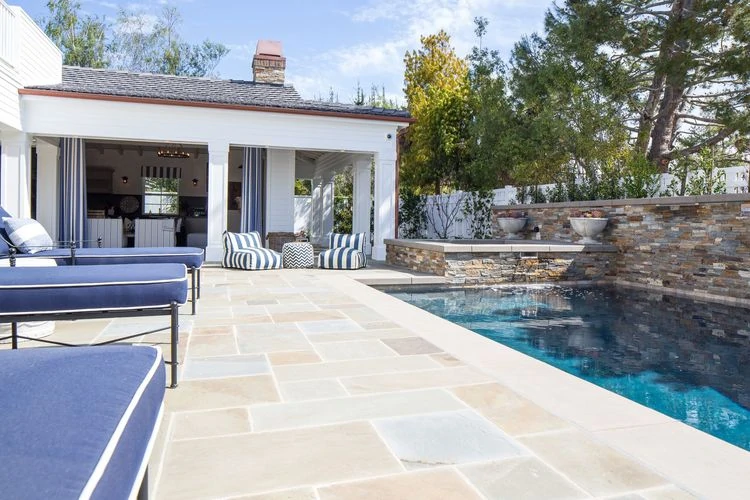 Kelly Nutt Pool Area - I love the stone pavers and the decor. This backyard pool is one of the my many inspiration images for our exterior house plans!