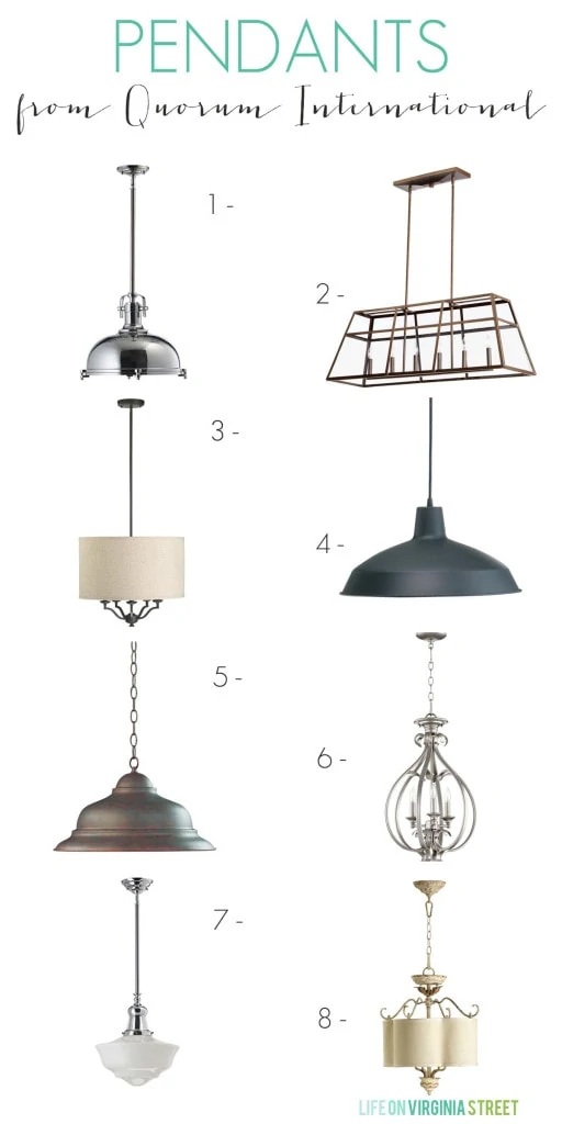 A collection of Bellacor Lighting pendant options.