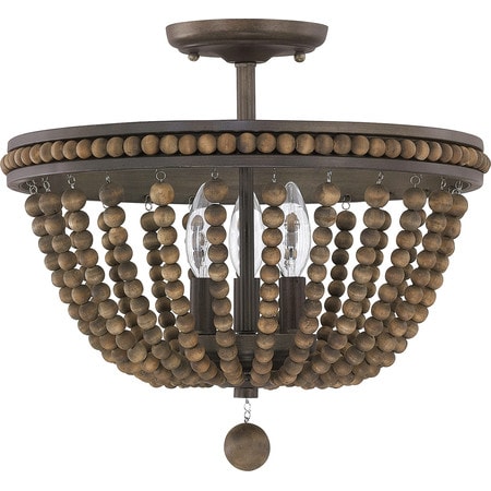 Wood Bead Semi-Flush Mount Light