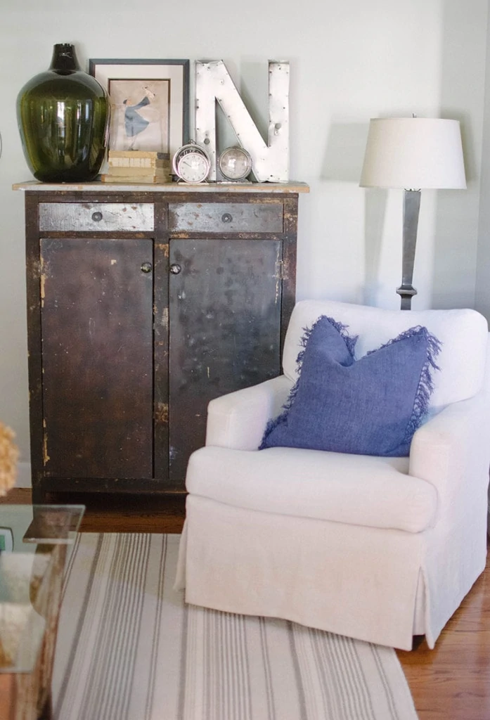 Front Room Chair and refurbished entertainment center. - Neutral Home Tour - Life On Virginia Street