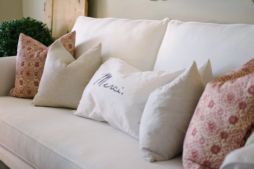Front Room Pillows. These accent pillows are simple and sleek. Not too much overwhelming detail in a room already packed with textures and colors. - Neutral Home Tour - Life On Virginia Street