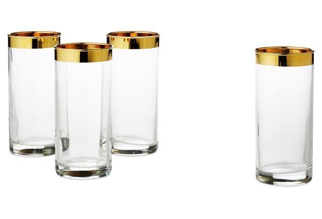 Gold Rimmed High Ball Glasses