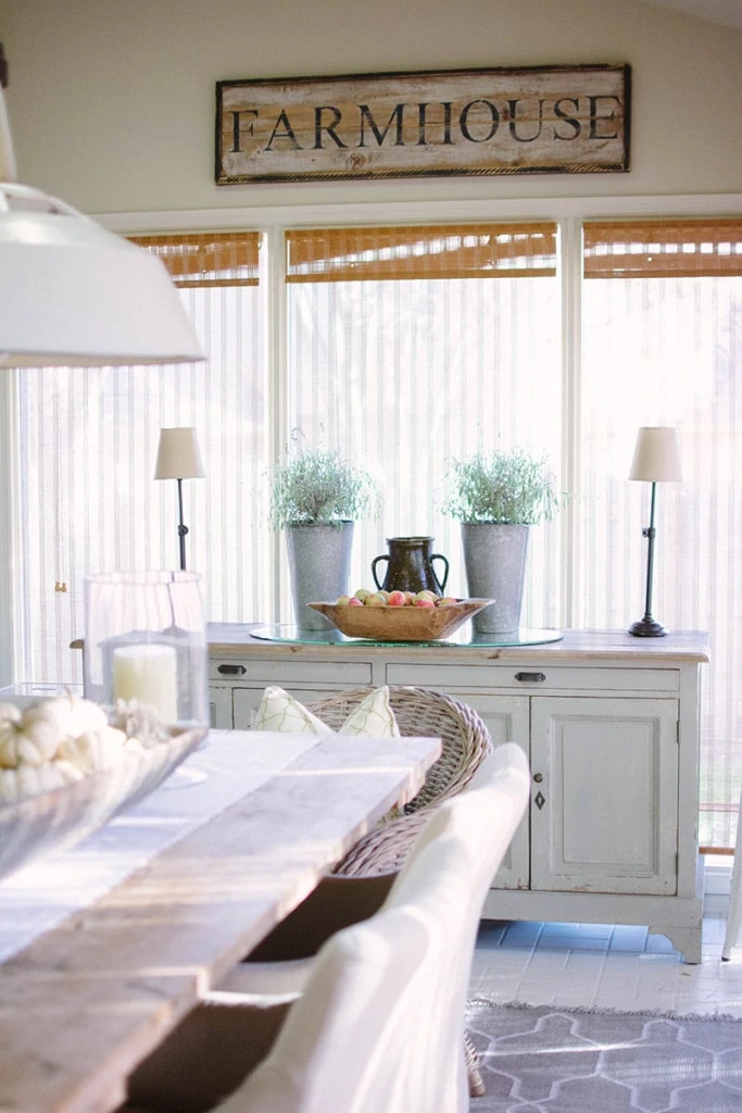 Farmhouse Sunroom Dining Area in a gorgeous neutral home tour